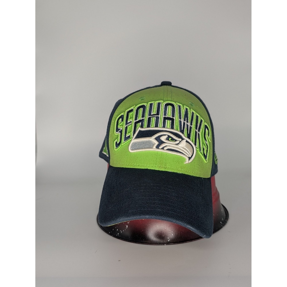 New Era 39THIRTY Seattle Seahawks Hat Navy Blue Lime Green M/L NFL Cap